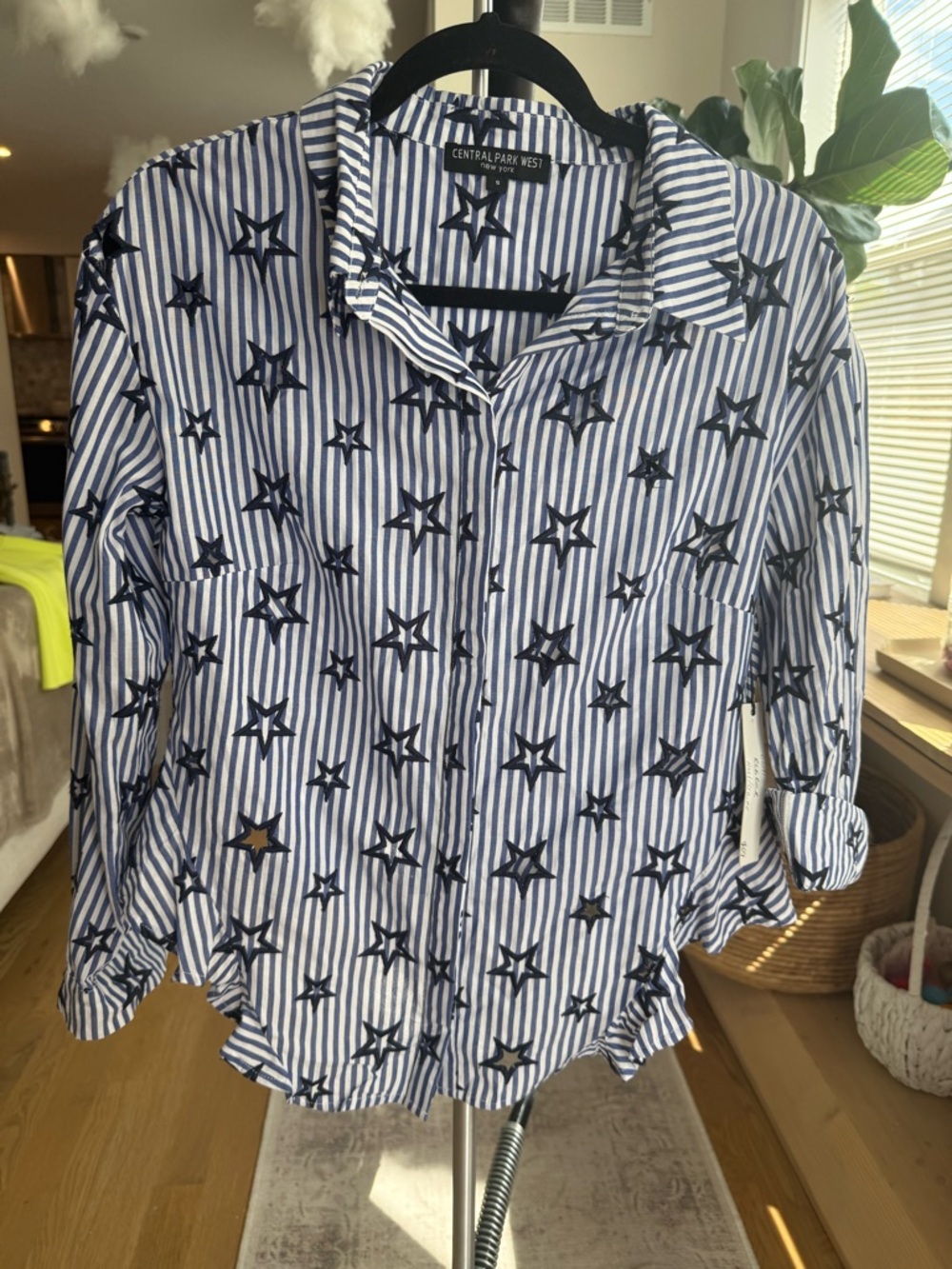Central Park West Navy & White Striped Star-Print Button-Down